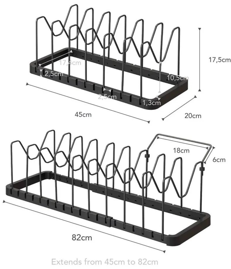 Cremagliera nera regolabile per coperchi e padelle Tower - YAMAZAKI
