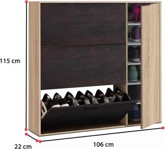 Scarpiera 3 Ante Ribalte Doppio Vano Da Ingresso In Legno Design E Anta Verticale