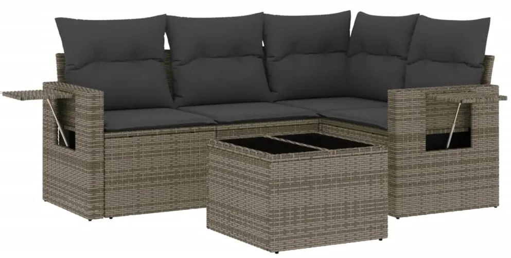 Set divano da giardino 5 pz con cuscini grigio in polyrattan