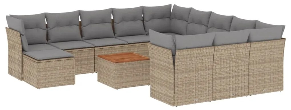 Set Divano da Giardino 13 pz con Cuscini Beige Misto Polyrattan