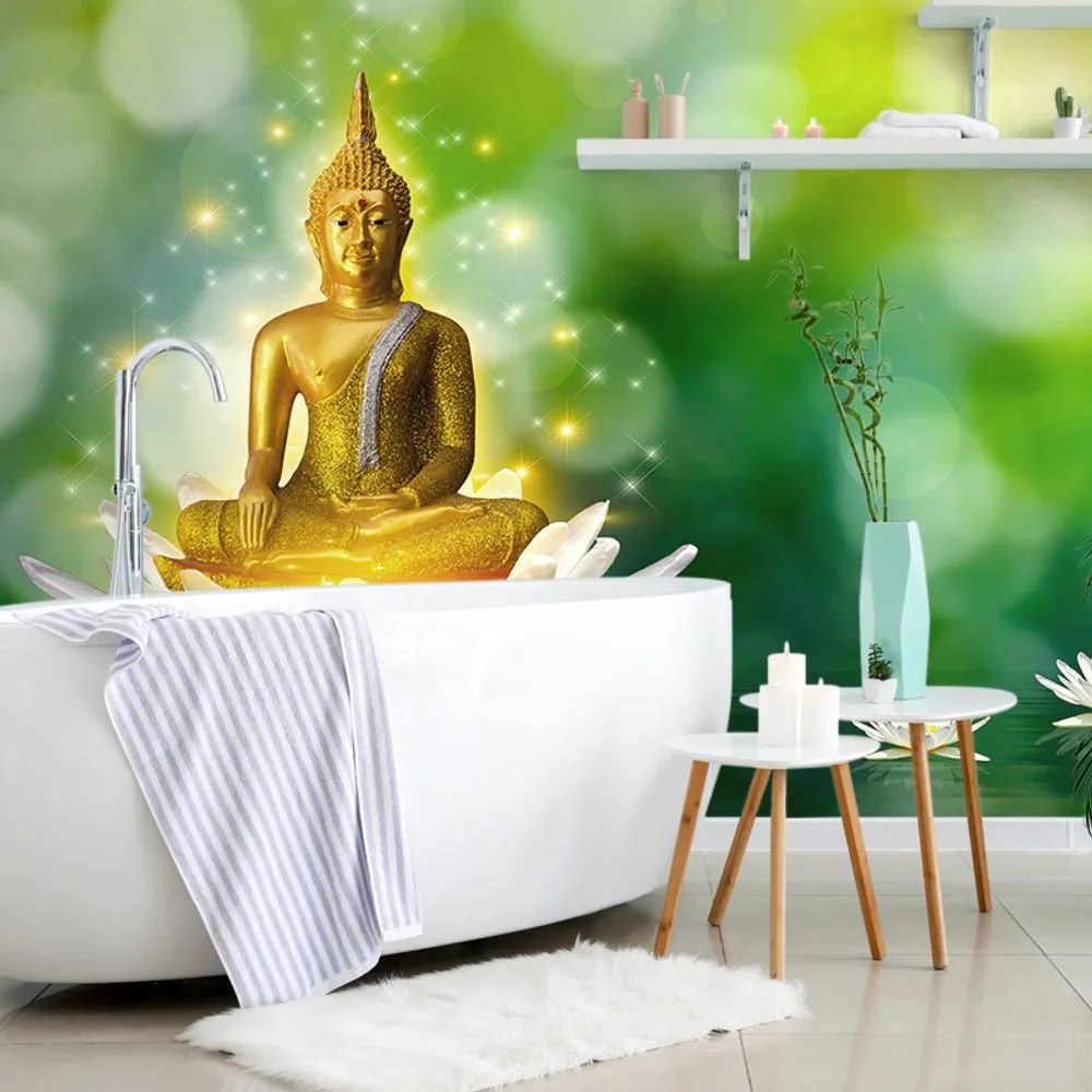 Carta da parati autoadesiva – Buddha dorato su fiore di loto