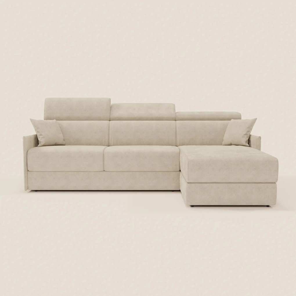 Miryam divano letto angolare compatto - poggiatesta reclinabili e penisola contenitore in tessuto smacchiabile T31