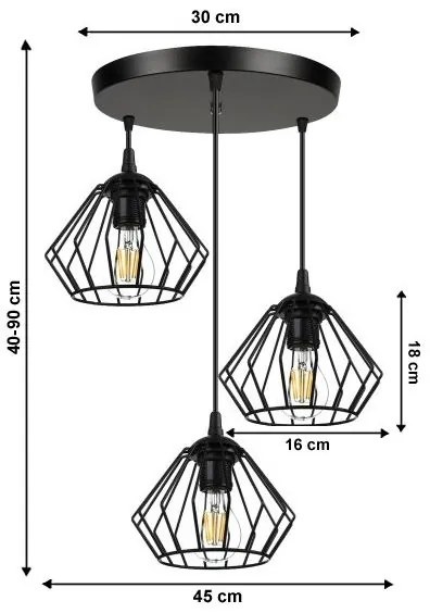 Lampadario a sospensione con filo CEED 3xE27/60W/230V nero