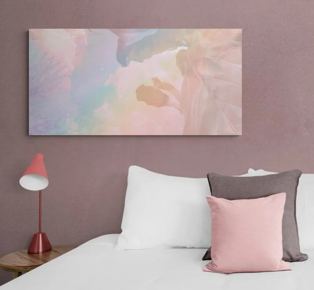 Quadro su tela – Riflesso delle foglie pastello