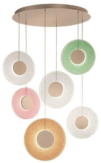 Lampada a sospensione 60 cm CANDY 6 Luci in metallo e vetro graniglia MULTICOLOR