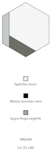 Specchio 70x80 cm decori foglia argento e marmo laminato nero - CHARLIE