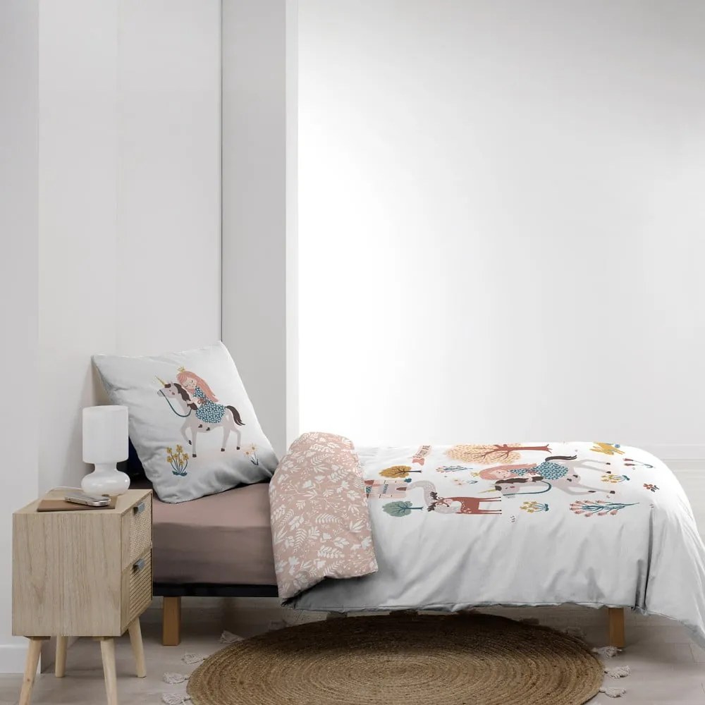 Set copripiumino e federa da bambini bianco/rosa in cotone per letto singolo 140x200 cm Lilibelle – douceur d'intérieur