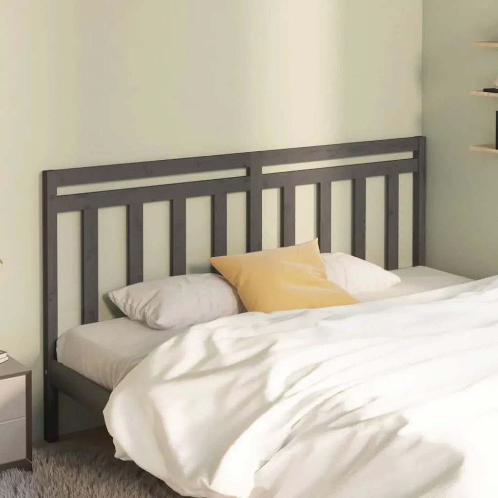Testiera Per Letto Grigia 206x4x100cm İn Legno Massello Di Pino /