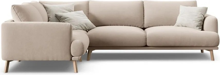 Divano angolare beige (con penisola a sinistra/a L) con rivestimento in velluto Naomi – Micadoni