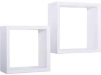 Set 2 Mensole Cubo da Parete Quadrato in Fibra di Legno Ginevra Bianco