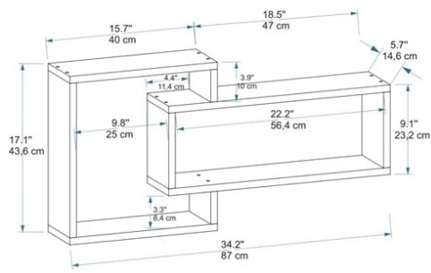 Mensola Sospesa 2 Vani A Cubo 87x15x44 Dante Antracite E Rovere