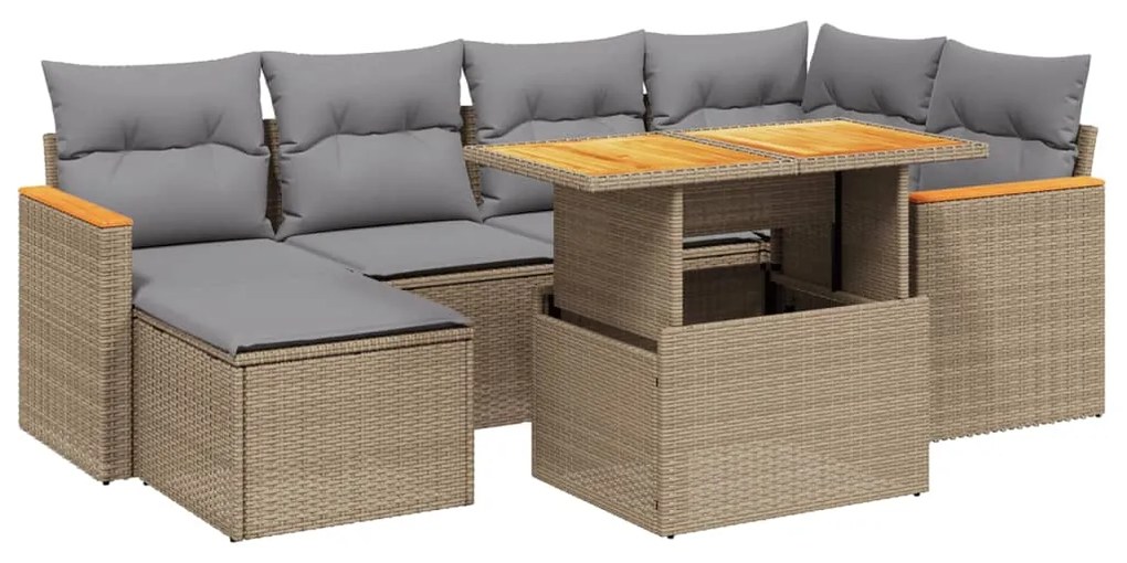 Set divani da giardino 7 pz con cuscini beige in polyrattan