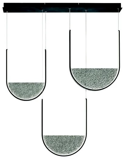 Lampada a sospensione LOTUS 3 Luci base rettangolare 106 cm e vetro granigliato FUMÉ