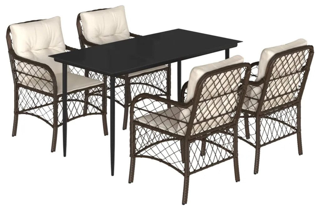 Set da pranzo da giardino 5pz con cuscini in polyrattan marrone
