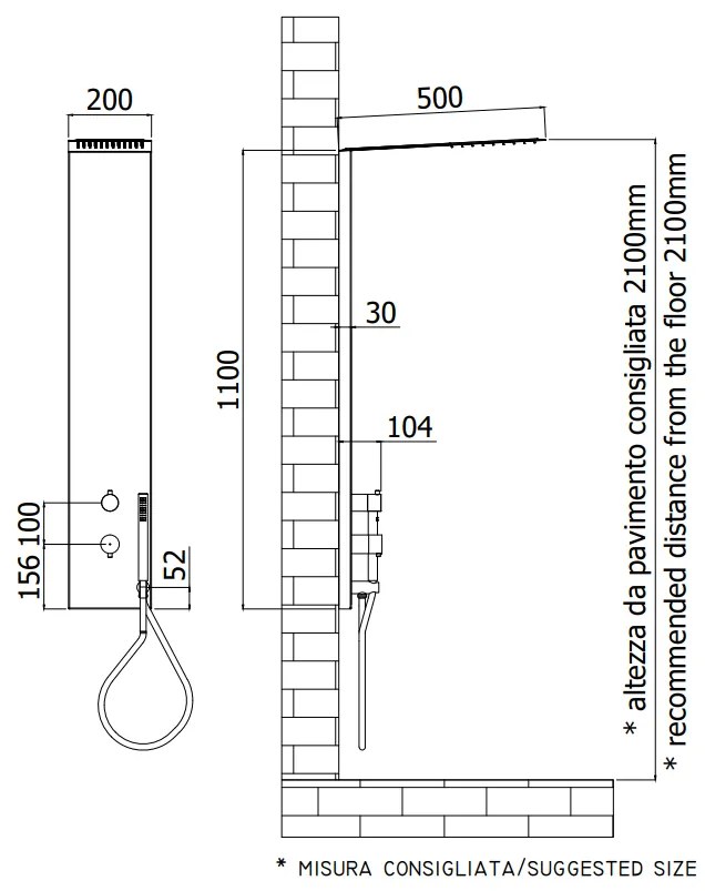 Paffoni Beta Zcol672 pannello doccia con Miscelatore E Deviatore 2 Vie In Acciaio Inox Cromo