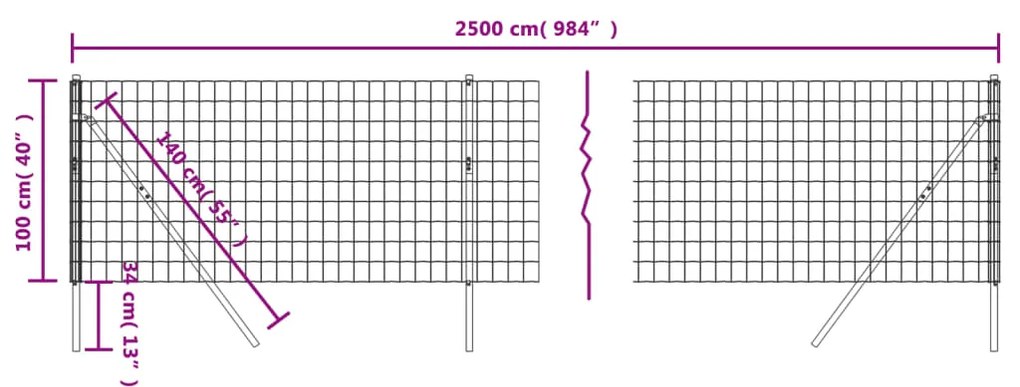 Recinzione Metallica Antracite 1x25 m in Acciaio Zincato