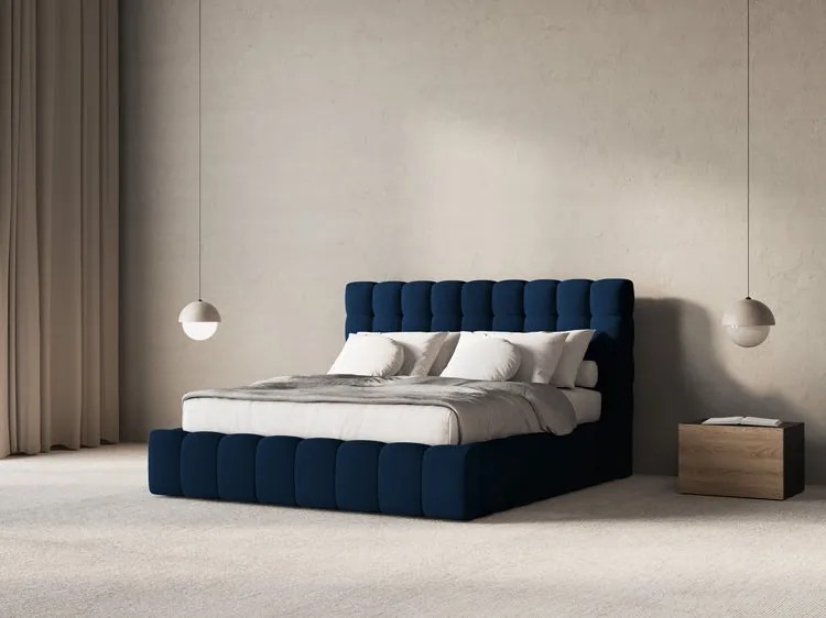 Letto matrimoniale Mamaia in velluto Bluvel con contenitore e testiera - 200x200 cm