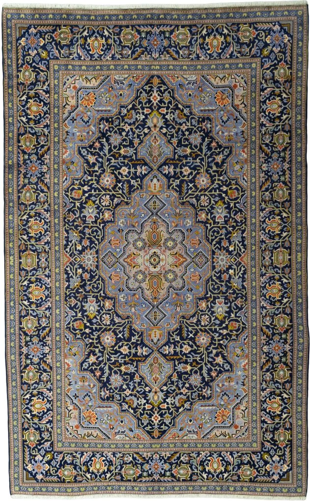 Kashan Tappeto 360 x 220 Blu (Iran) Annodato A Mano