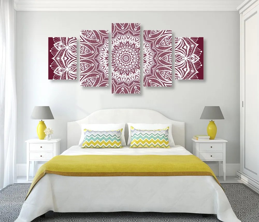 Quadri 5 pezzi – Mandala armonia su sfondo rosa