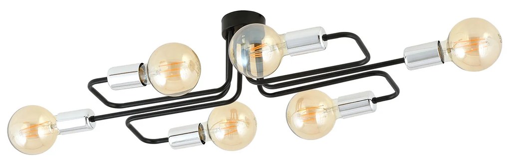 Plafoniera Industriale 6 Luci Diomede In Acciao Nero E Cromo A Bracci