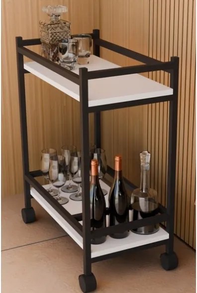 Carrello Portavivande Stile Industrial 60x34x76 Will Bianco