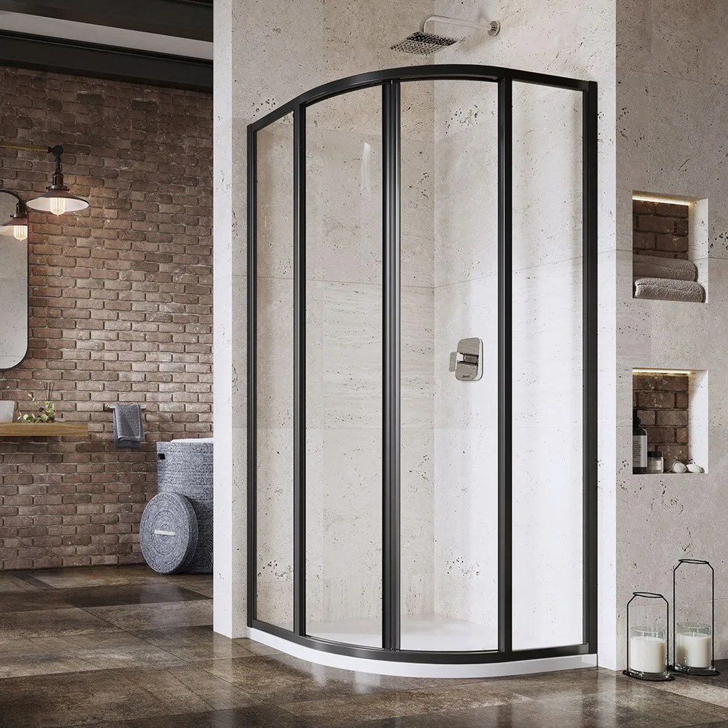 Ravak Supernova box doccia 90x90 cm semicircolare nero opaca/vetro trasparente 3117O302Z1