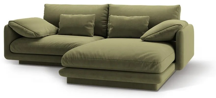 Divano angolare in verde chiaro (con penisola a destra/con chaise lounge) con rivestimento in velluto Torino – Micadoni