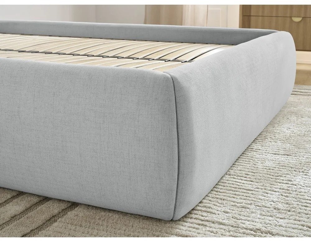 Letto matrimoniale imbottito grigio chiaro con contenitore/senza testiera con rete inclusa 180x200 cm Inera – Bobochic Paris