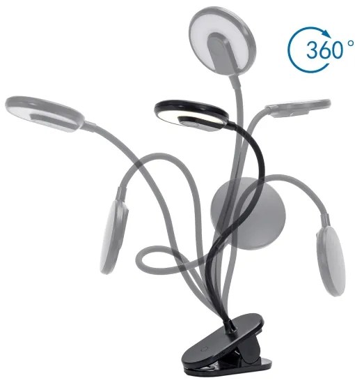 Aigostar - LED Lampada da tavolo ricaricabile dimmerabile con clip LED/3W/5V 1800mAh nero