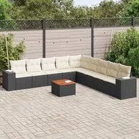 Set Divani da Giardino 10pz con Cuscini in Polyrattan Nero 3225489