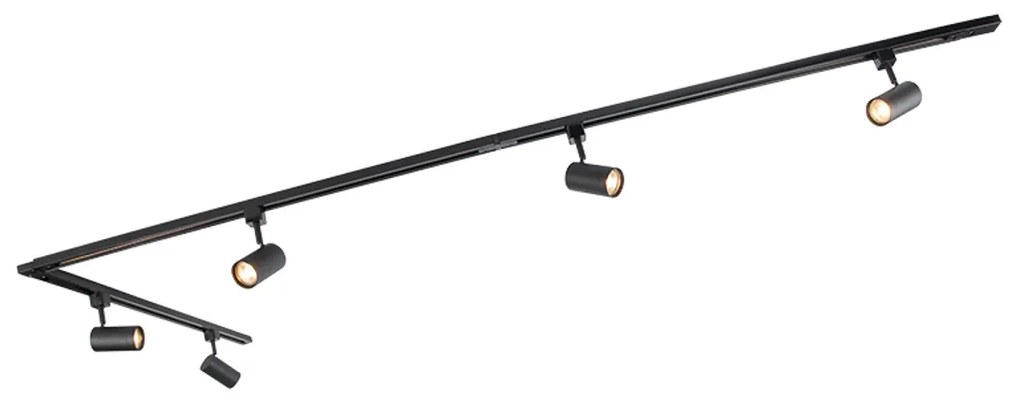 Sistema di illuminazione a binario moderno con 5 faretti nero 1 fase - Iconic Jeana