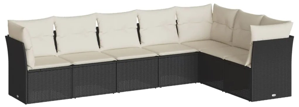 Set Divani da Giardino con Cuscini 7pz Nero Polyrattan