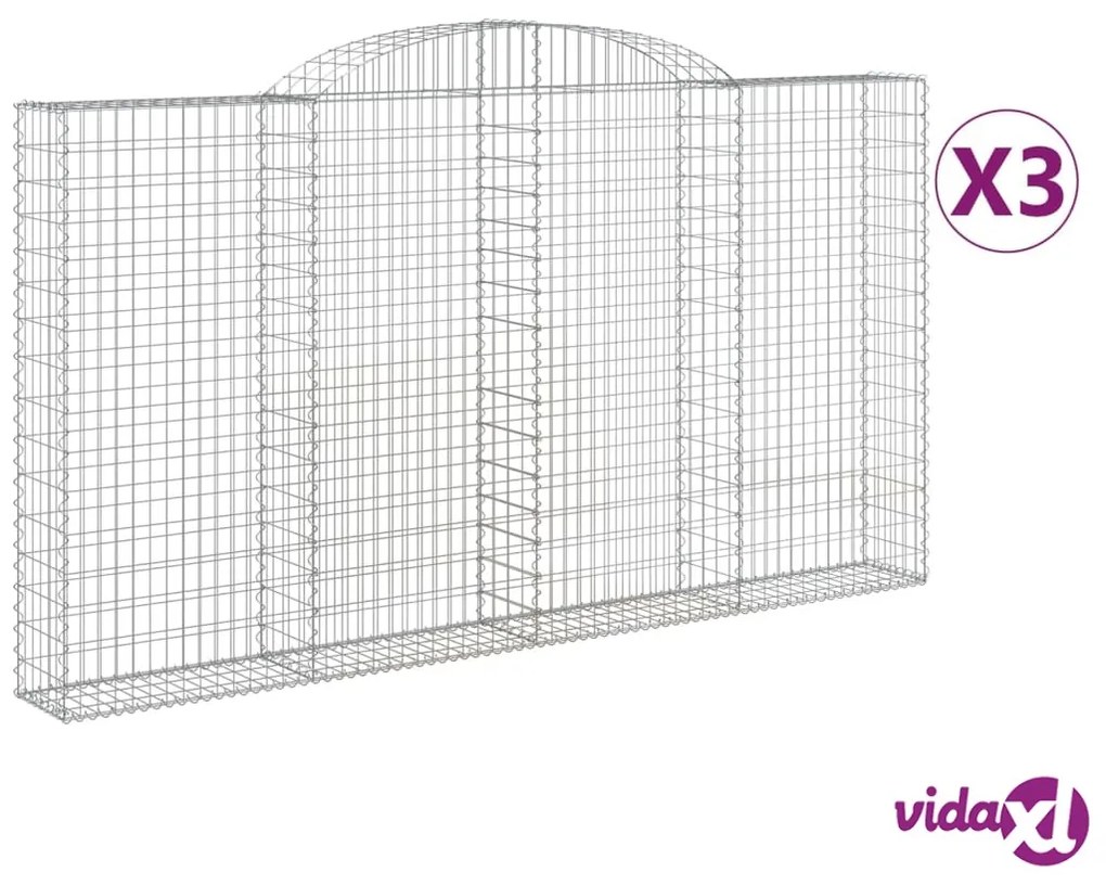 vidaXL Cesti Gabbioni ad Arco 3 pz 300x30x160/180 cm Ferro Zincato