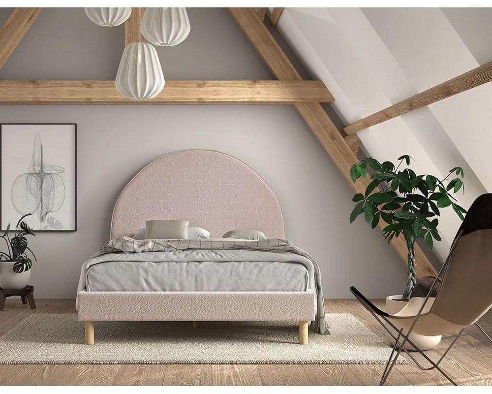 Letto singolo imbottito rosa con griglia 140x200 cm MOON - Vipack
