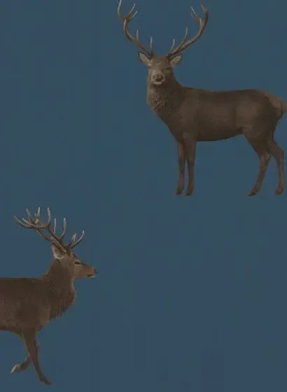 Hirsch Tapete Evesham Deer von Sanderson - Indigo
