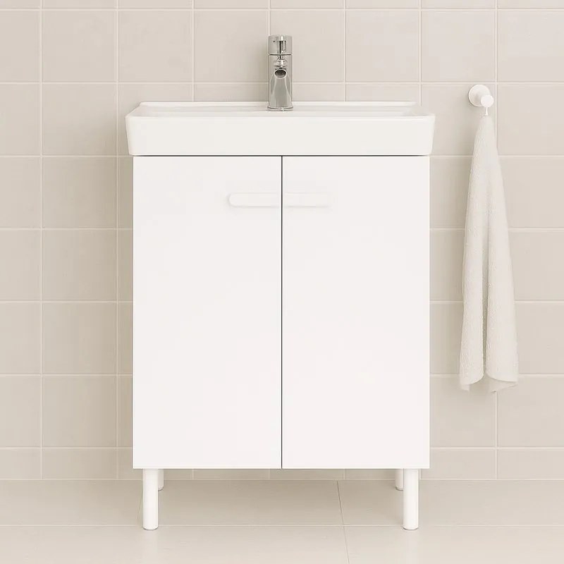 Mobile da bagno sotto lavabo SENSEA Easy bianco laccato opaco L 50 x H 80 x P 40 cm 2 ante, lavabo non incluso