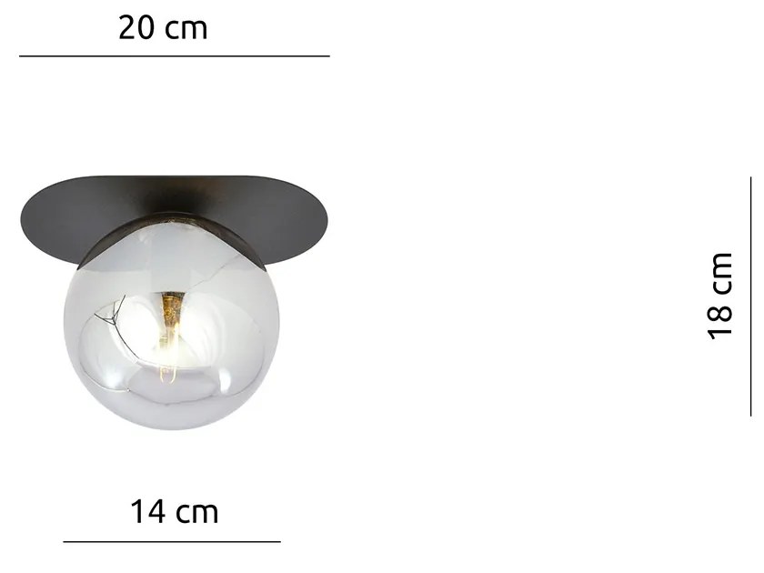 Plafoniera Minimal 1 Luce Teia In Acciaio Nero E Sfera Vetro Fumè