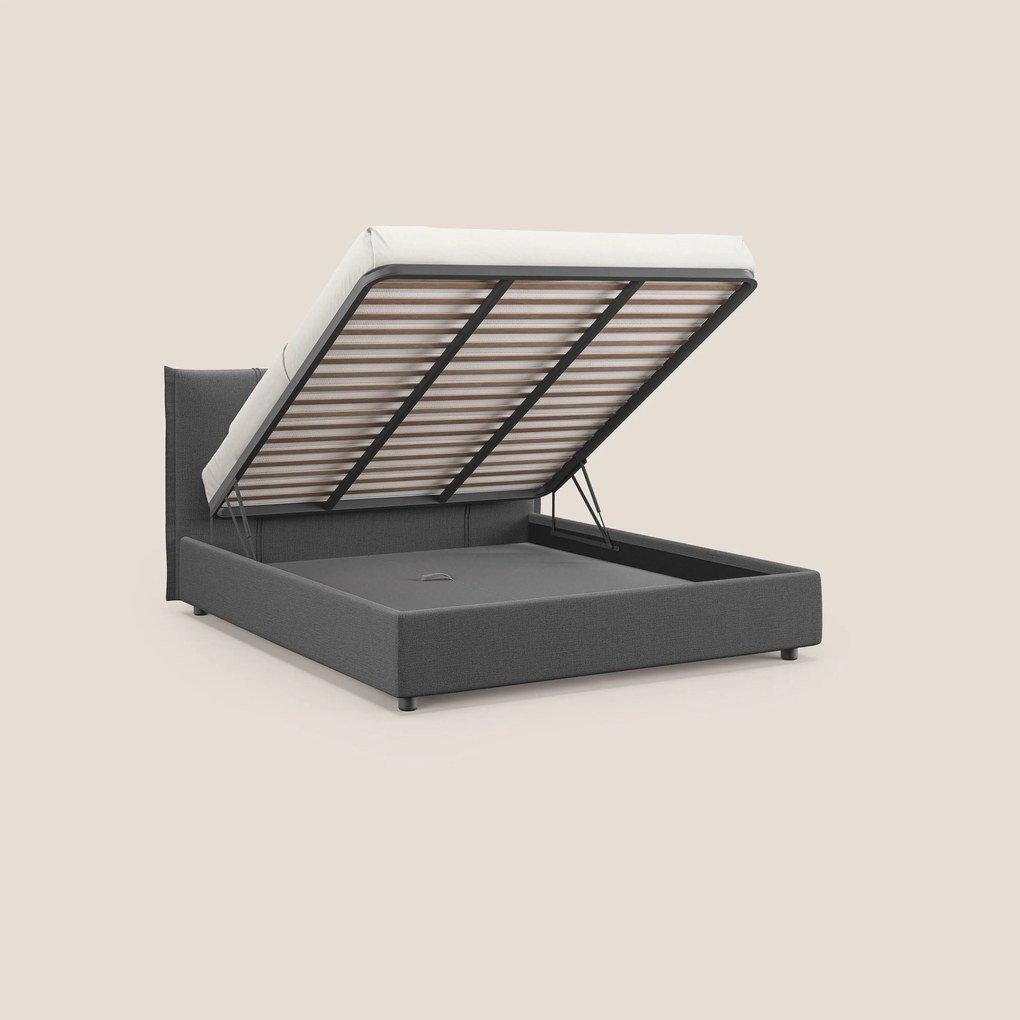 Alicia letto imbottito con vano contenitore in tessuto impermeabile T14 grigio