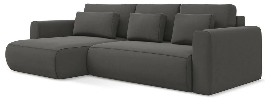 Divano angolare grigio scuro allungabile/con contenitore (con penisola a sinistra/con chaise lounge) con rivestimento in velluto Kapua – Makamii