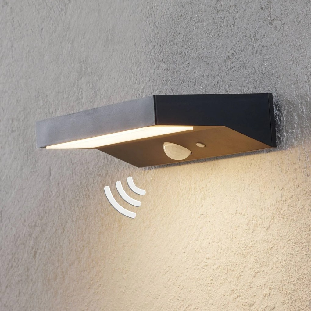 Lindby Applique da esterni LED solare Maresia, sensore, antracite Maresia, Alluminio / Grigio / Zincato, Plastica, Moderno, Lampada solare da esterni