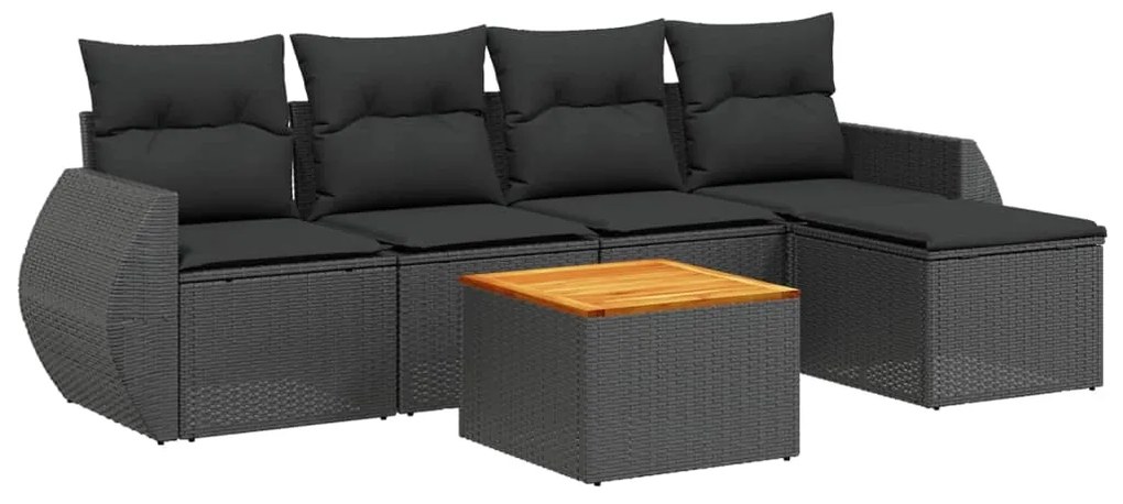 Set divano da giardino 6 pz con cuscini nero in polyrattan