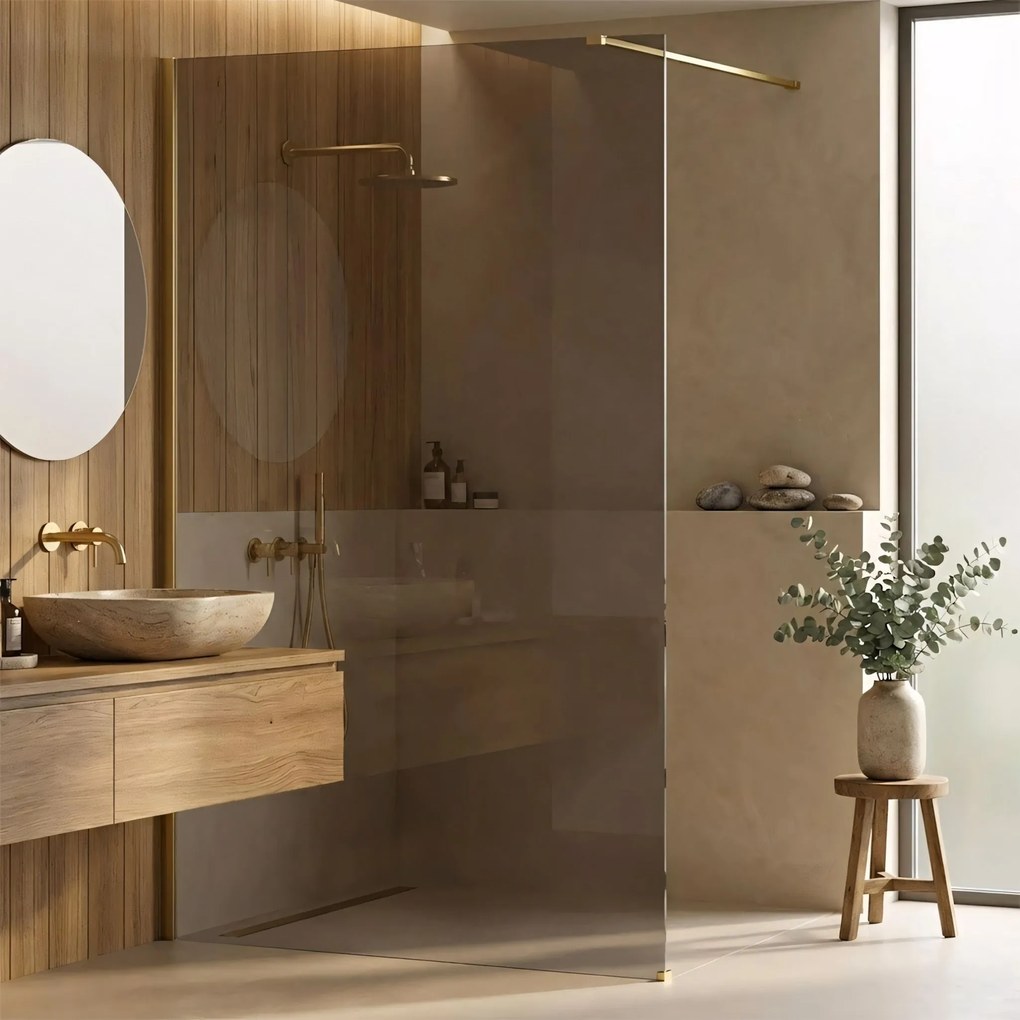 Parete doccia Rea Flexi Brown / Brush Gold 130