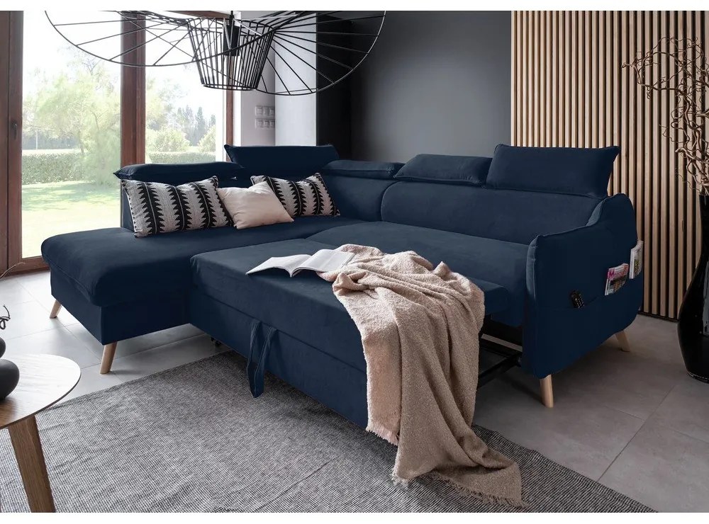 Divano letto angolare in velluto blu scuro (angolo sinistro) Sweet Harmony - Miuform