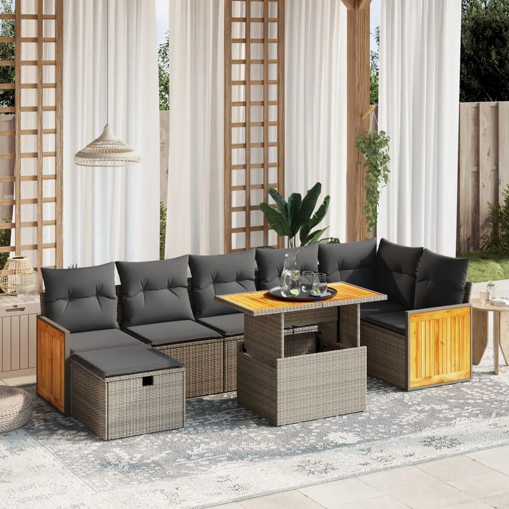 Set divano da giardino 8 pz con cuscini grigio in polyrattan