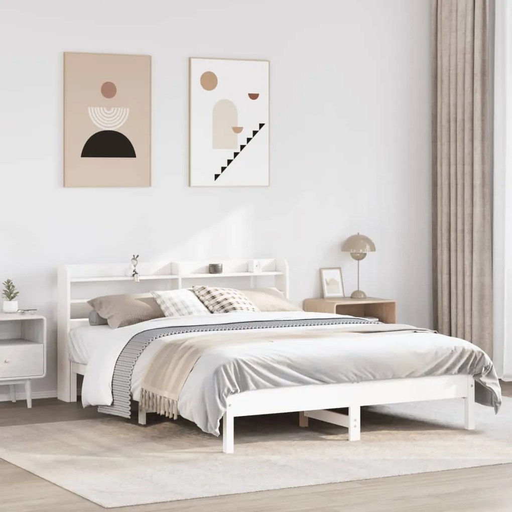 Letto Senza Materasso Bianco 140x200 Cm Legno Massello Di Pino /