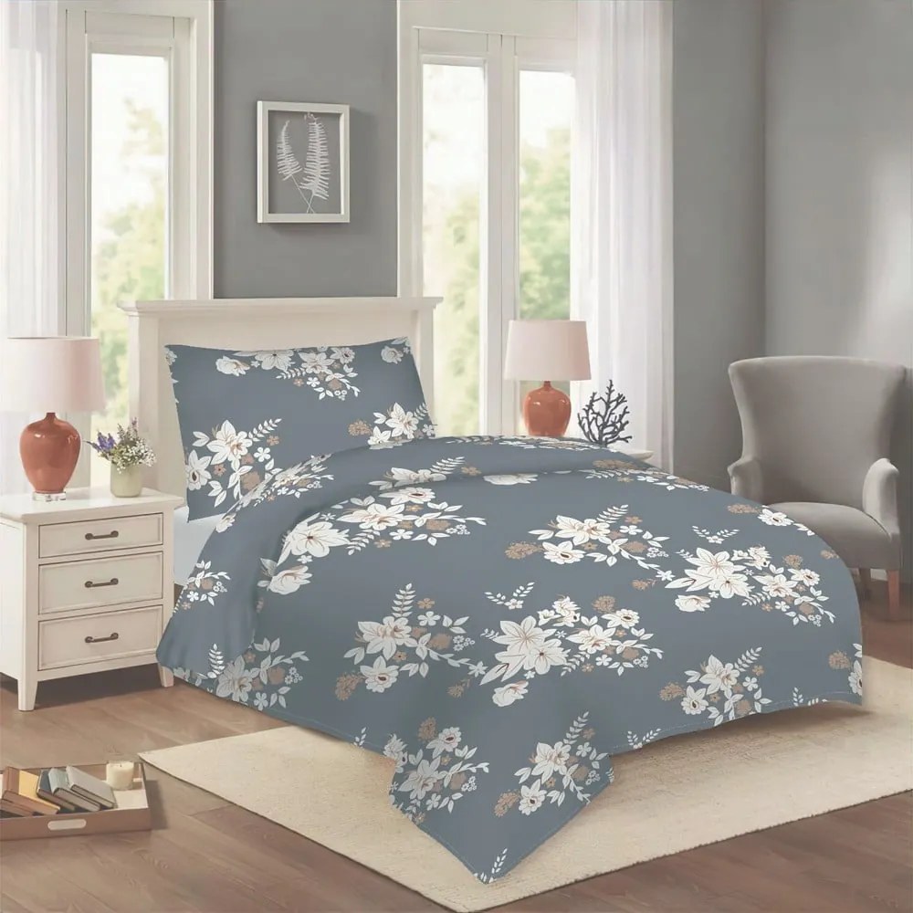 Biancheria da letto grigia in cotone per letto singolo 140x200 cm Korin – Cotton House