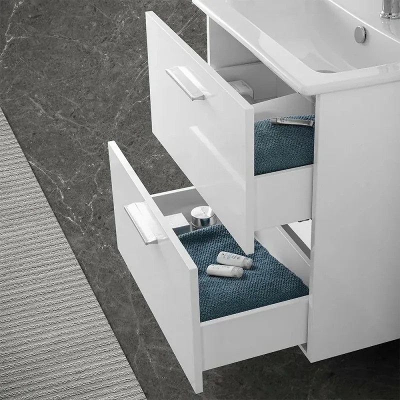 Mobile bagno sospeso 80 bianco lucido con lavabo e specchio Miami
