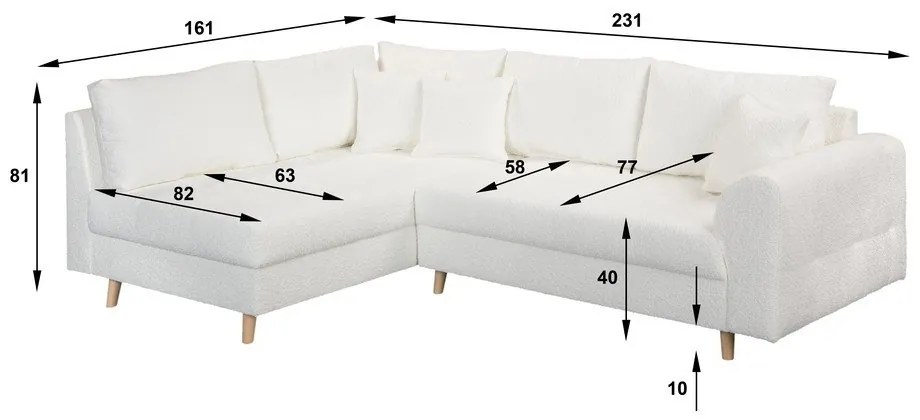 Divano angolare bianco in tessuto bouclé (angolo sinistro) Ariella - Ropez