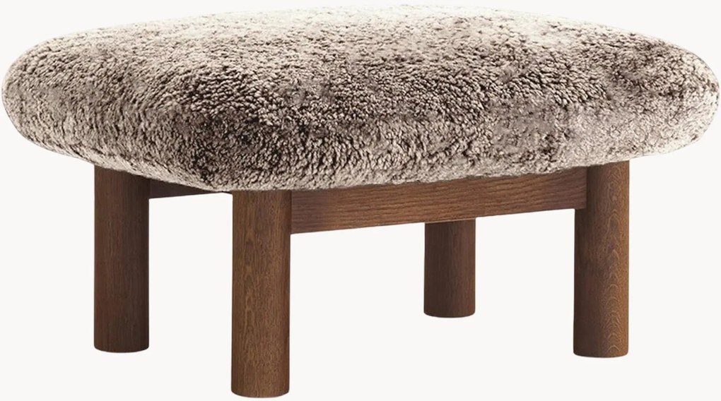 Poggiapiedi in legno di quercia con rivestimento in pelle di pecora Brasilia