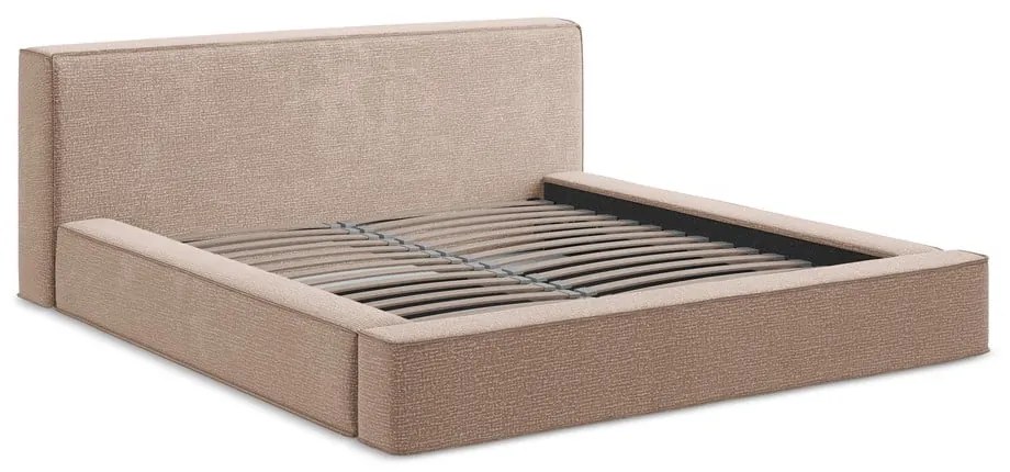 Letto matrimoniale imbottito rosa chiaro con contenitore e rete inclusi 180x200 cm Noho – Makamii